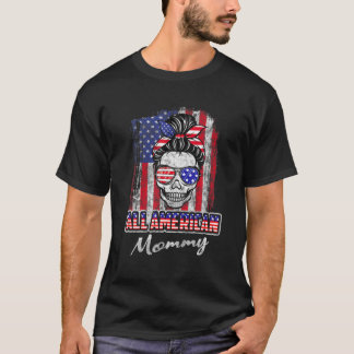 T-shirt All American Mommy Patriotic Messy Bun Skull USA 4