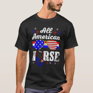 T-shirt All American Nurse 4th of July Patriotic USA Flag 
