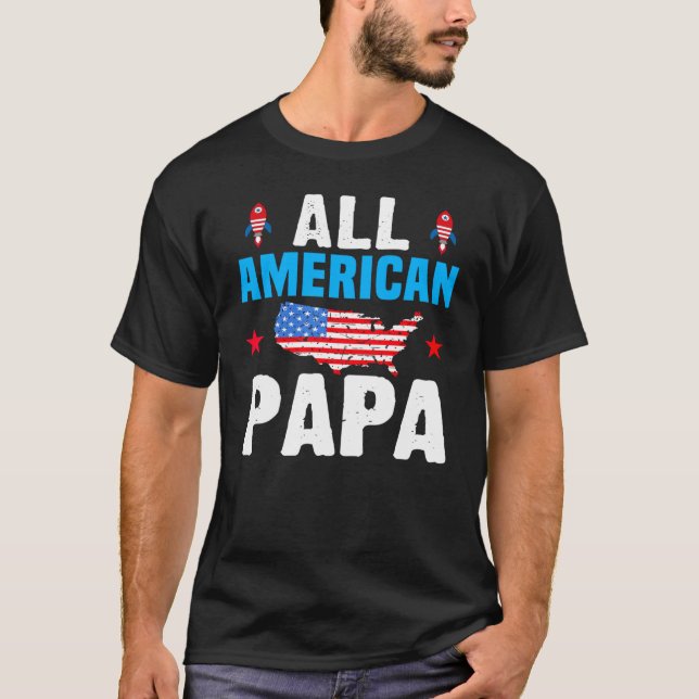 T-shirt All American Papa 4th of July USA Family Matching  (Devant)
