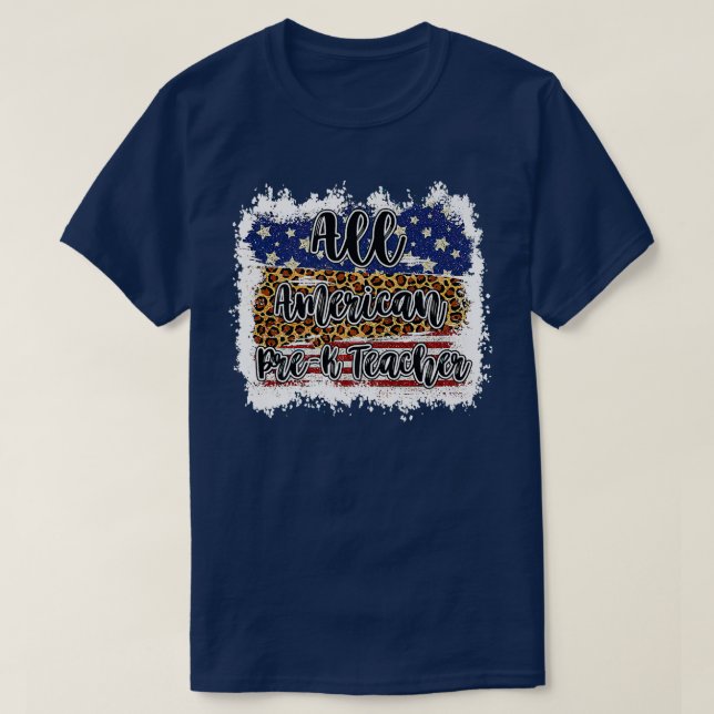 T-shirt All American Pre K Teacher Leopard Matching School (Design devant)