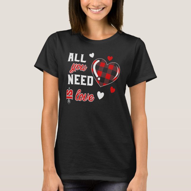 T-shirt All You Need is Love Plaid Heart Valentine Day Boy (Devant)