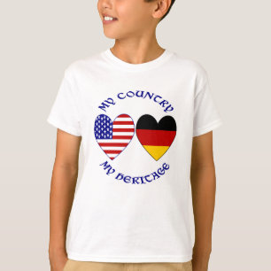 T-shirt Allemagne USA Drapeau Coeurs Pays Patrimoine Garço