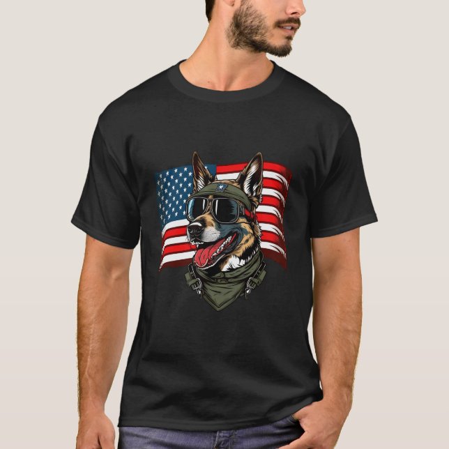 T-shirt Allemand Berger Américain Soldat Chien 4 juillet (Devant)