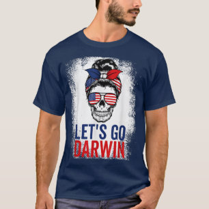 T-shirt Allez Darwin crâne Messy Bun drapeau américain Ble