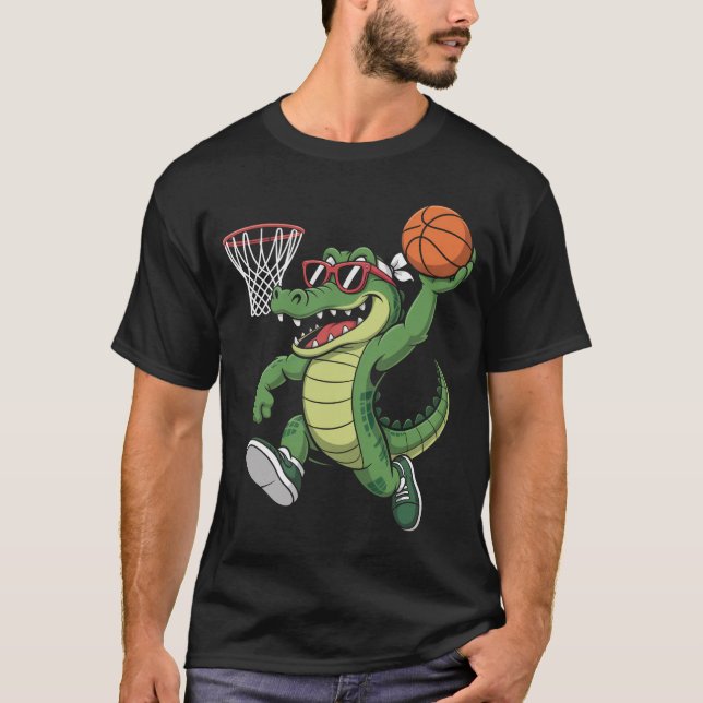 T-shirt Alligator Jouer Joueur De Basket-Ball (Devant)