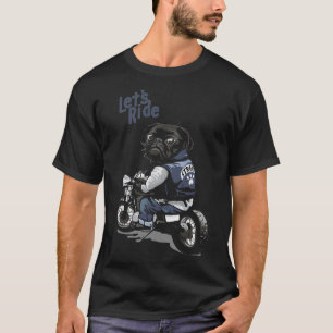T-shirt Allons Rouler Moto Gros Vélo Pug Noir Classe