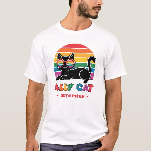 T-shirt Ally Cat - Chat noir avec lunettes de soleil arc-e (Devant)