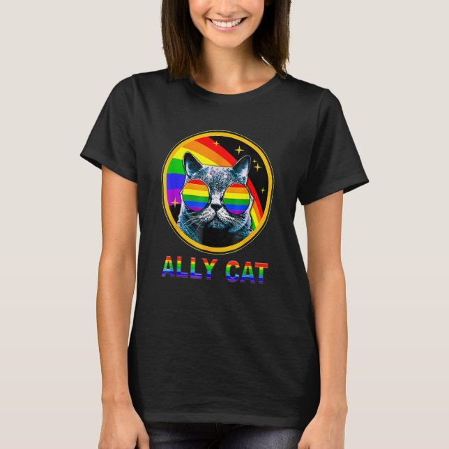 T-shirt Ally Cat LGBT Pride Month Cat With Ally Pride Rain (Devant)