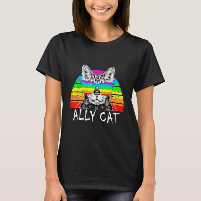 T-shirt Ally Chat Rainbow Lunettes de soleil Lgbt Gay prid (Devant)