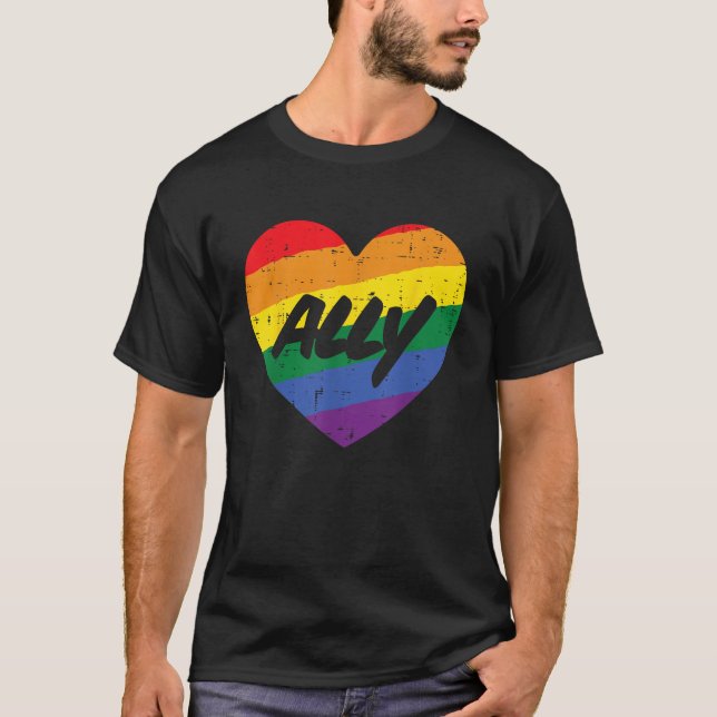 T-shirt Ally Heart Gay Rainbow Pride Flag LGBTQ Soutien (Devant)