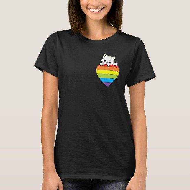 T-shirt Ally Rainbow Heart Cat LGBTQ Community Pride Gende (Devant)