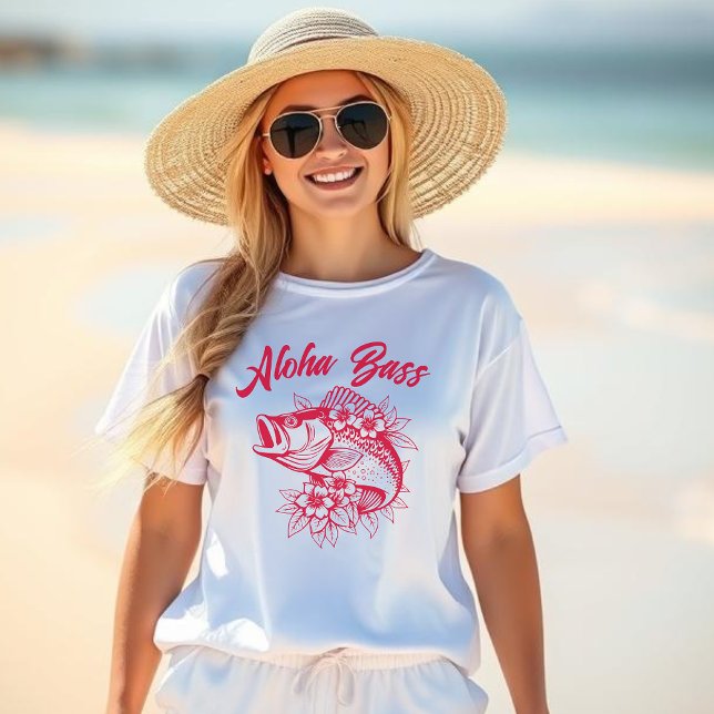 T-shirt Aloha Basse Pêcheur Style-Cherry Rouge (Aloha Bass, Hawaiian, Fisherman Core Style, Tropical Flowers, Beach t shirt, summer t shirt, Cherry)