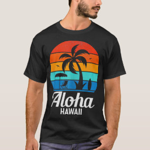T-shirt Aloha Beach Hawaii Palm Tree Coucher de soleil Vin