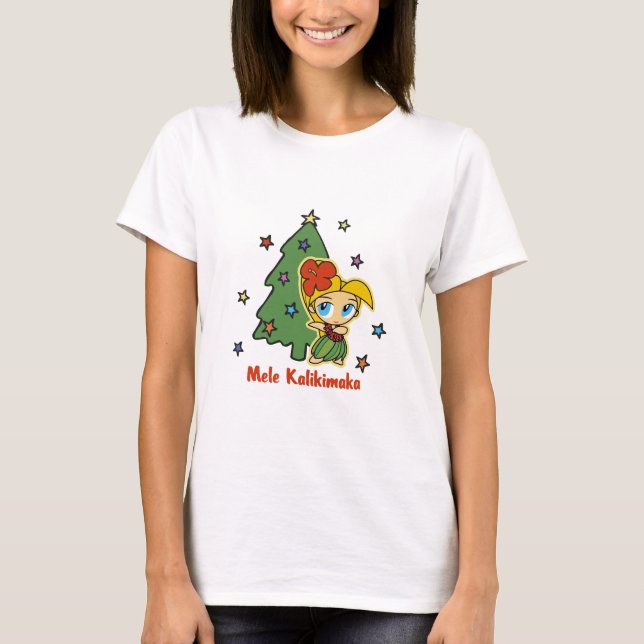 T-shirt Aloha fille de danse polynésienne blonde de Noël (Devant)