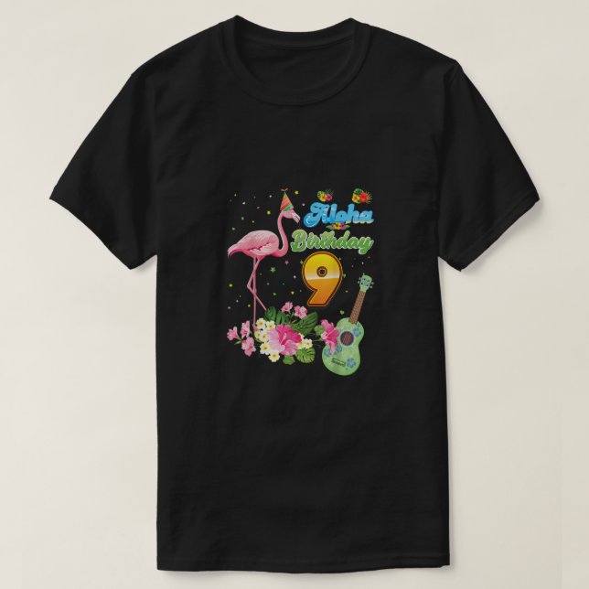 T-shirt Aloha Hawaii 9e anniversaire Haw Flamant rose âgé  (Design devant)
