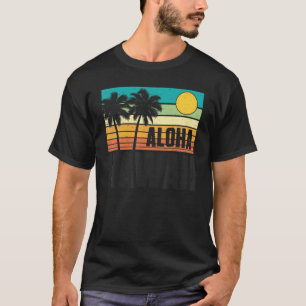 T-shirt Aloha Hawaii Beach Coucher de soleil Palmiers Rétr