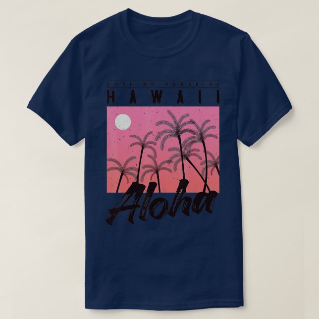 T-shirt Aloha Hawaii Palm Tree retro coucher de soleil fil (Design devant)
