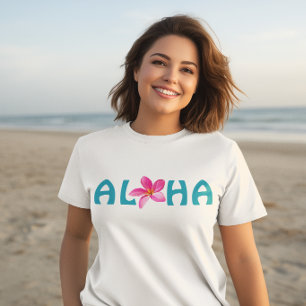 T-shirt Aloha Hawaii Plumeria Floral Rose Turquoise