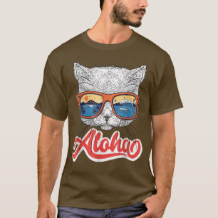 T-shirt Aloha Hawaiian Chat Lunettes de soleil Drôle Cute 