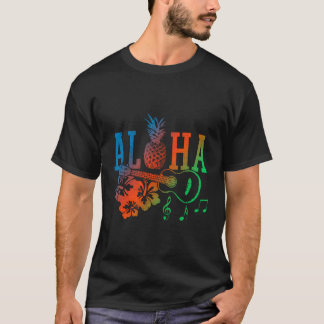 T-shirt Aloha Hawaiian Pineappa Ukulele Hibiscus Summer G