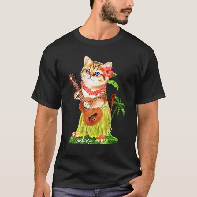 T-shirt Aloha Kitten Hula Summer Chat Cute (Devant)