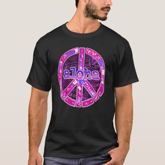 T-shirt Aloha Peace Sign Pink Design (Devant)