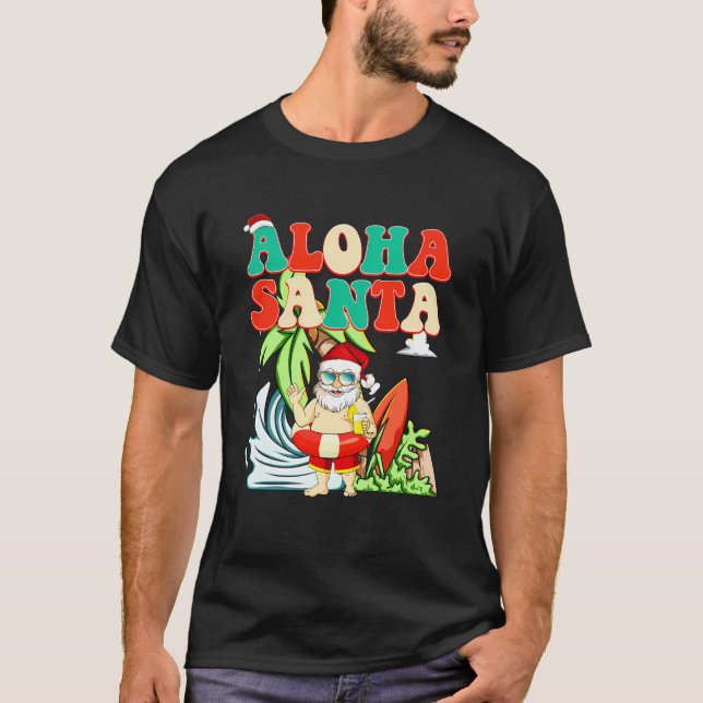 T-shirt Aloha Père Noël Tropical En Juillet (Devant)