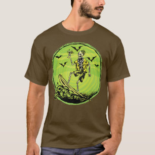 T-shirt Aloha Skeleton Surfboard Vague Vintage Gra
