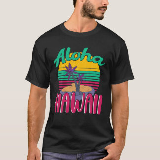 T-shirt Aloha Vacances été Palmiers tropicaux Retro Ha