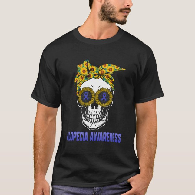 T-shirt Alopecia Sensibilisation Bleu Ruban Perte de cheve (Devant)