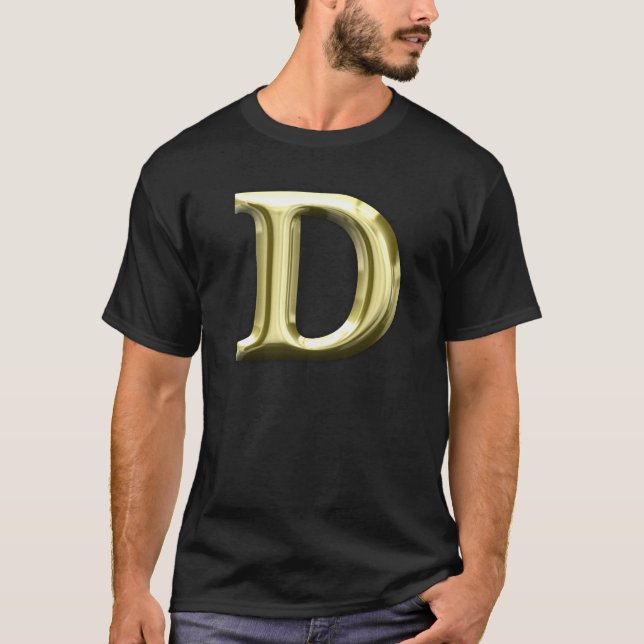 T-shirt Alphabet brillant d'or d'or de la lettre D (Devant)