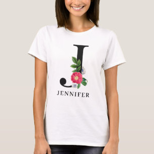 T-shirt Alphabet Floral Personnalisé J Monogramme