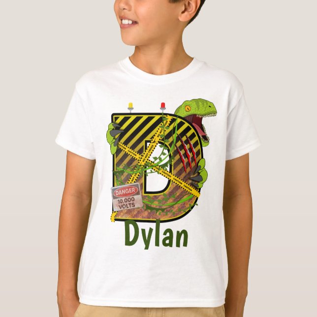 T-shirt Alphabet Jurassique | Nom personnalisé de la lettr (Devant)
