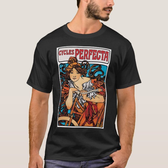 T-shirt Alphonse Mucha - Cycles Perfecta Retro Art Nouveau (Devant)
