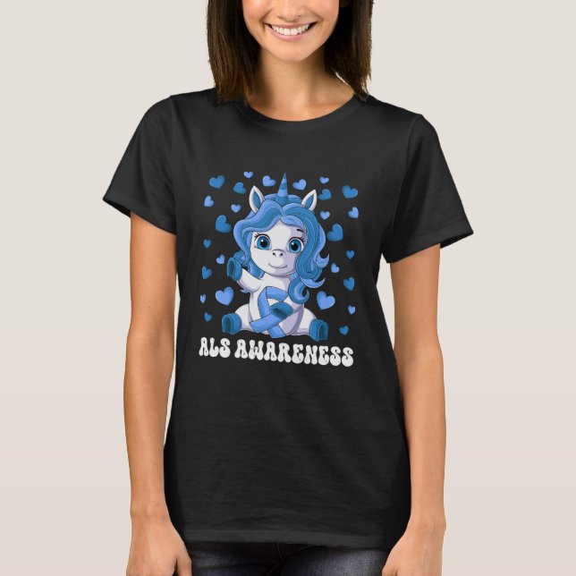 T-shirt ALS Awareness Month Blue Ribbon Unicorn (Devant)