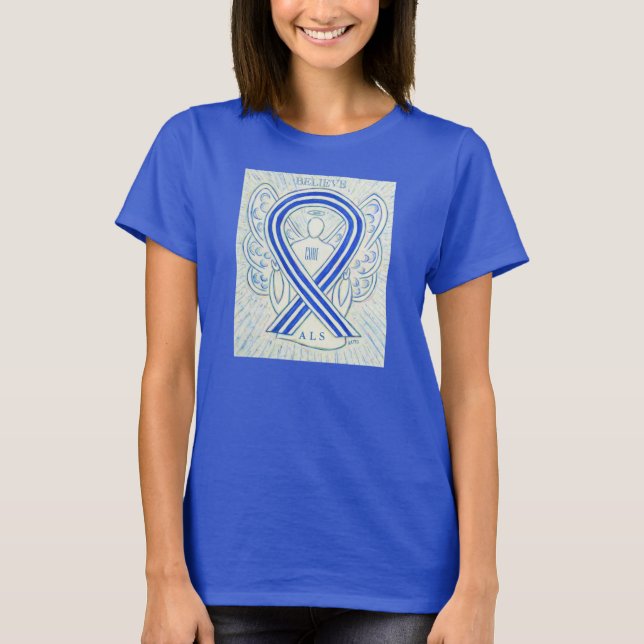 T-shirt ALS Blue Awareness Ribbon Angel Custom Shirt (Devant)