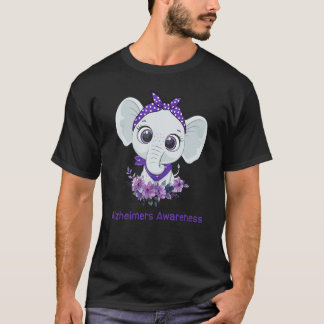 T-shirt Alzheimer's Awareness Elephant Purple Flower Warri