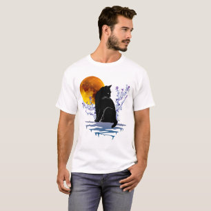 T-SHIRT AMANT DES CHATS NOIRS FLEUR DE CERISIER LUNE DE CH