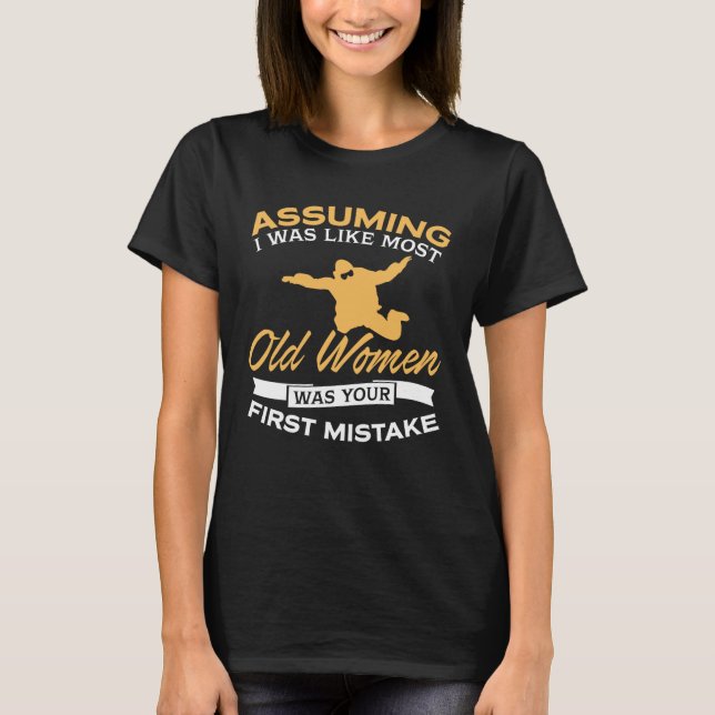 T-shirt Amants drôles de parachutisme de dames âgées (Devant)