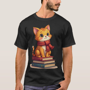 T-shirt Amateur de chat cosy avec écharpe tricotée et livr