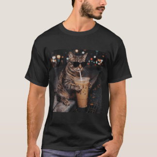 T-shirt Amateur de chat et café glacé humour caféine drôle