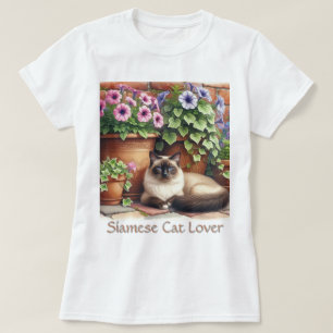 T-shirt Amateur de chat siamois / Fleurs de pétunia rose