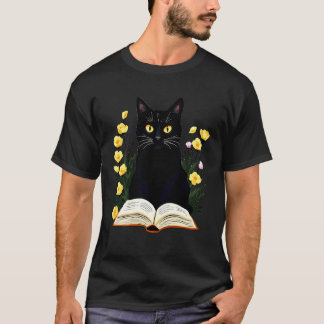 T-shirt Amateur de livres Chat Noir Lecture Mystique Hallo