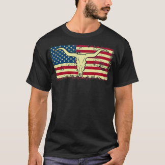 T-shirt Amateur de longue corne du drapeau américain