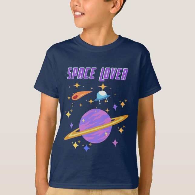 T-shirt Amateur de lune planète étoiles (Devant)