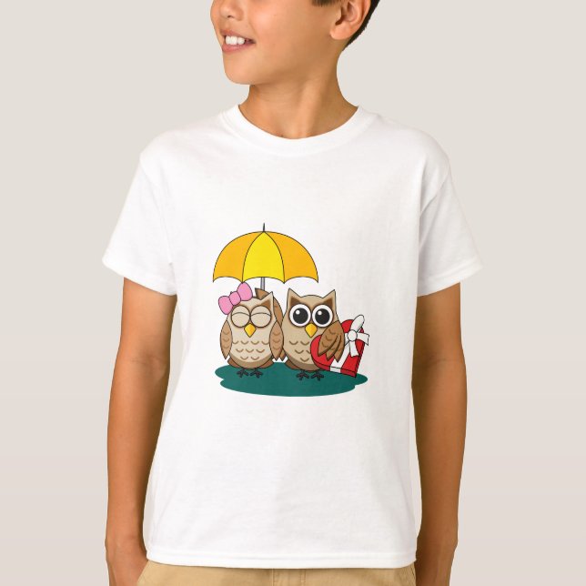 T-shirt Amateurs de chouette mignonne avec parapluie et bo (Devant)