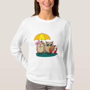 T-shirt Amateurs de chouette mignonne avec parapluie et bo