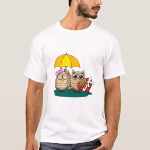 T-shirt Amateurs de chouette mignonne avec parapluie et bo
