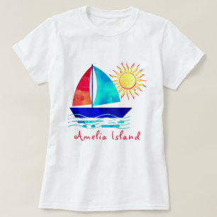 T-shirt Amelia Island Florida Vacances Watercolor Voilier