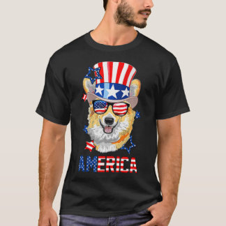 T-shirt America Corgi Dog 4 juillet USA Drapeau indépendan